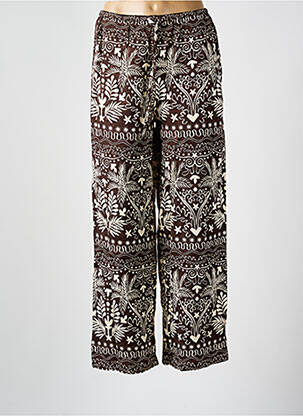 Pantalon droit tissage popeline taille normale marron GRACE & MILA femme