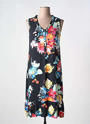 Robe mi-longue imprimé fleurs sans manche noir GALMALLA femme