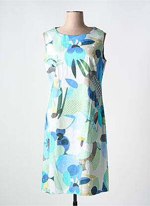 Robe mi-longue imprimé fleurs sans manche bleu JEAN GABRIEL femme