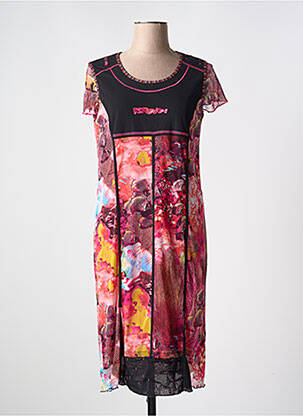 Robe mi-longue imprimé fleurs manches courtes rose GUY DUBOUIS femme