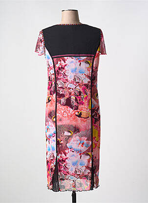 Robe mi-longue imprimé fleurs manches courtes rose GUY DUBOUIS femme
