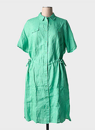 Robe mi-longue tissage crêpe manches courtes vert BARBARA LEBEK femme