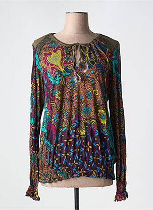 Blouse imprimé fleurs manches longues vert COLLECTIONS CM femme