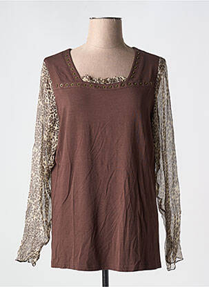 Top tissage crêpe manches longues marron ALAIN WEIZ femme