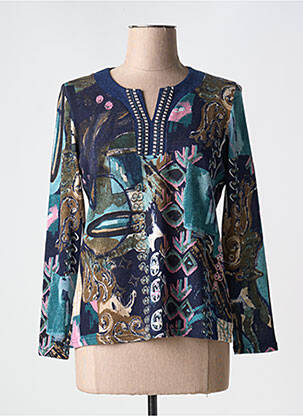 Pull coupe cintrée manches longues bleu GEVANA femme