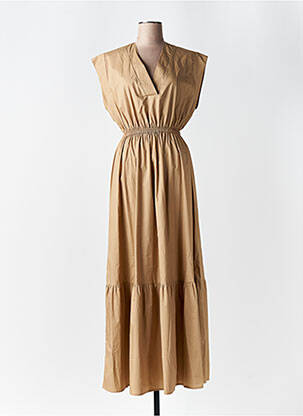 Robe longue manches courtes manches courtes marron ANGELA DAVIS femme