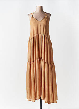 Robe longue sans manche sans manche marron LUMINA femme