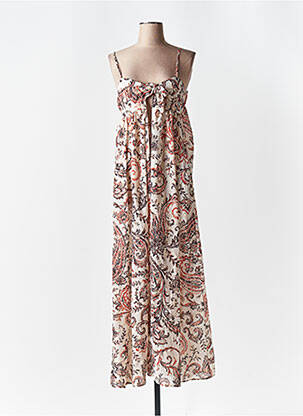 Robe longue imprimé fantaisie fines bretelles beige LUMINA femme