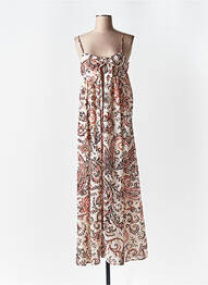 Robe longue manches bretelles ajustables fines bretelles beige LUMINA femme
