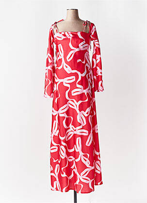 Robe longue manches longues manches longues rouge LUMINA femme