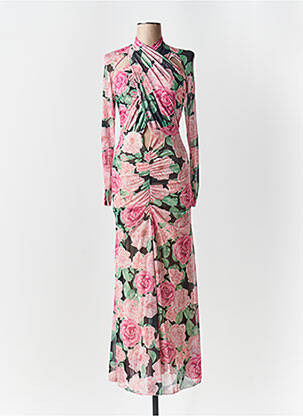 Robe longue manches longues manches longues rose LUMINA femme