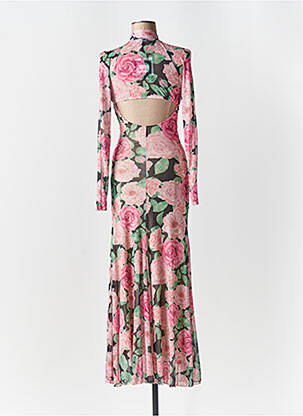 Robe longue manches longues manches longues rose LUMINA femme