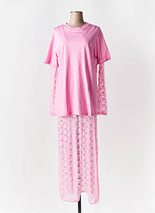 Robe longue manches longues manches longues rose LUMINA femme