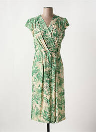 Robe mi-longue imprimé fantaisie manches courtes vert FRIDA MADÉ femme