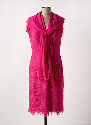 Robe mi-longue fermeture zippée au dos manches courtes rose FASHION NEW YORK femme