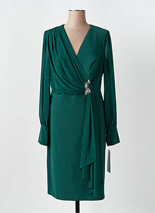 Robe mi-longue manches longues manches longues vert FASHION NEW YORK femme
