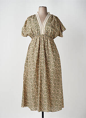 Robe longue manches courtes manches courtes vert ALTAMIRA femme