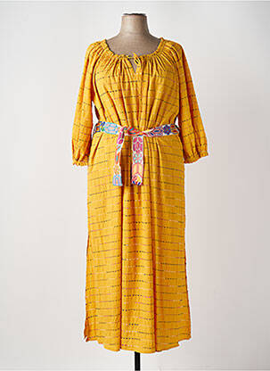 Robe longue tissage crêpe manches 3/4 jaune ALTINA femme