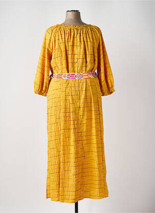 Robe longue tissage crêpe manches 3/4 jaune ALTINA femme