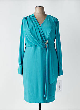 Robe mi-longue tissage crêpe manches longues bleu clair FASHION NEW YORK femme