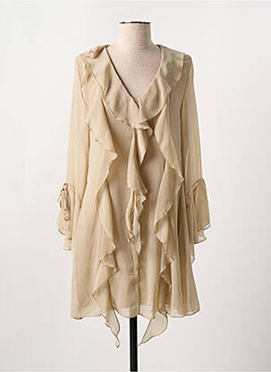 Robe courte manches longues manches longues beige LUMINA femme