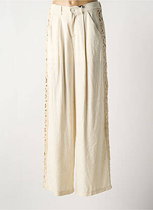 Pantalon droit fermeture zippée sous rabat boutonné taille normale beige LUMINA femme