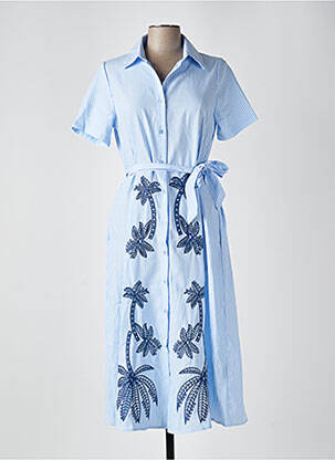 Robe mi-longue manches courtes manches courtes bleu JS MILLENIUM femme