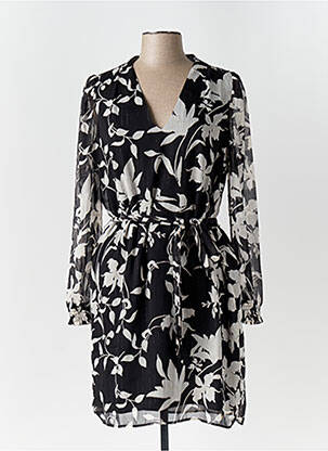 Robe mi-longue imprimé fleurs manches longues noir LPB femme