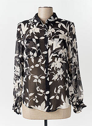 Chemisier imprimé fleurs manches longues noir LPB femme
