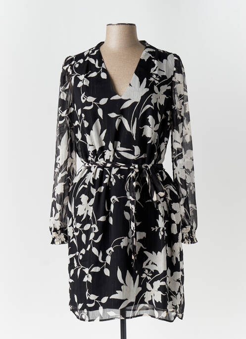 Robe mi-longue imprimé fleurs manches longues noir LPB femme