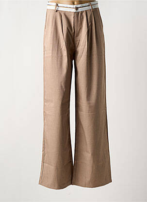 Pantalon flare taille à pinces taille haute marron PEACE AND LOVE femme