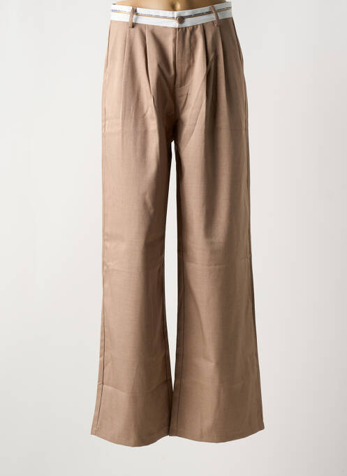 Pantalon flare taille à pinces taille haute marron PEACE N'LOVE femme