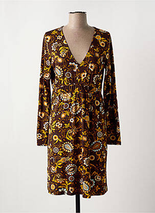 Robe mi-longue imprimé fleurs manches longues marron SURKANA femme
