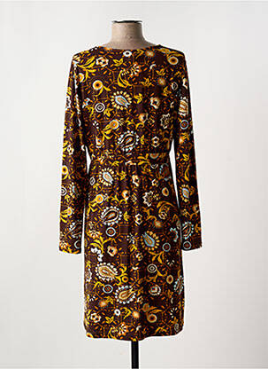 Robe mi-longue imprimé fleurs manches longues marron SURKANA femme