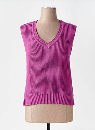 Pull coupe cintrée sans manche rose MARBLE femme