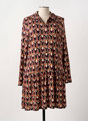 Robe mi-longue imprimé fantaisie manches longues marron SURKANA femme