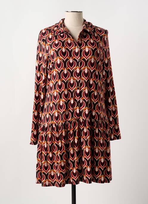Robe mi-longue imprimé fantaisie manches longues marron SURKANA femme