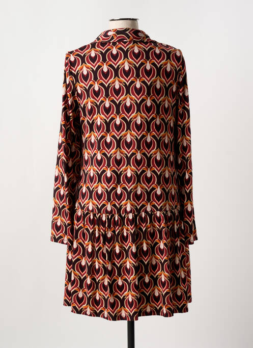 Robe mi-longue imprimé fantaisie manches longues marron SURKANA femme