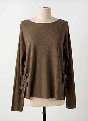 Pull coupe droite manches longues marron GRACE & MILA femme