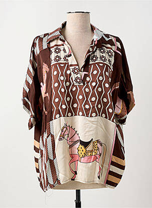 Blouse imprimé fantaisie manches courtes marron BISCOTE femme