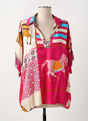 Blouse imprimé fantaisie manches courtes rose BISCOTE femme