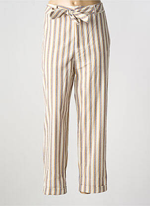 Pantalon droit tissage popeline taille normale beige SEE U SOON femme