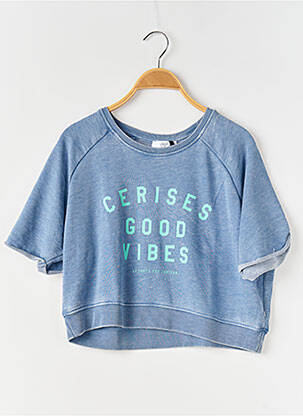 Sweat-shirt sérigraphie manches 3/4 bleu LE TEMPS DES CERISES fille