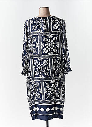 Robe mi-longue coupe fluide manches 3/4 bleu STREET ONE femme