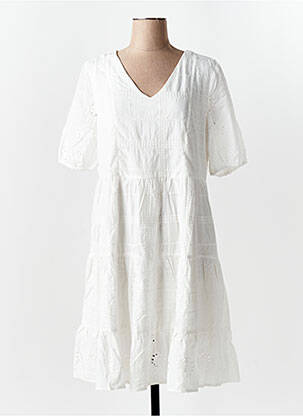Robe mi-longue manches courtes manches courtes blanc GEISHA femme