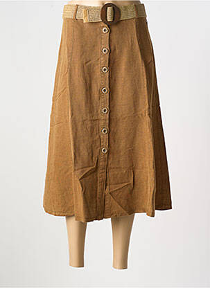 Jupe mi-longue taille à pinces marron GEISHA femme