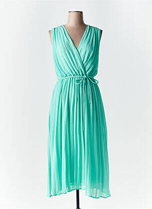 Robe mi-longue tissage crêpe sans manche vert SALSA femme