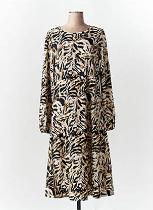 Robe mi-longue imprimé fantaisie manches longues marron SOYACONCEPT femme