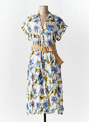 Robe mi-longue imprimé fleurs manches courtes bleu SALSA femme