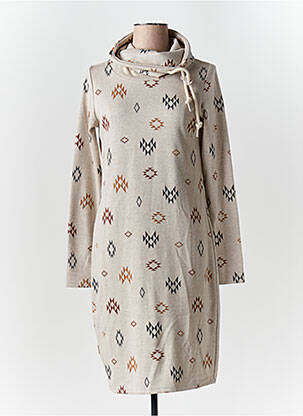 Robe mi-longue imprimé fantaisie manches longues beige RAGWEAR femme